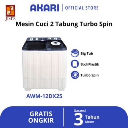 AKARI Mesin Cuci 2 Tabung Besar Turbo Spin AWM12DX25 Terbaru