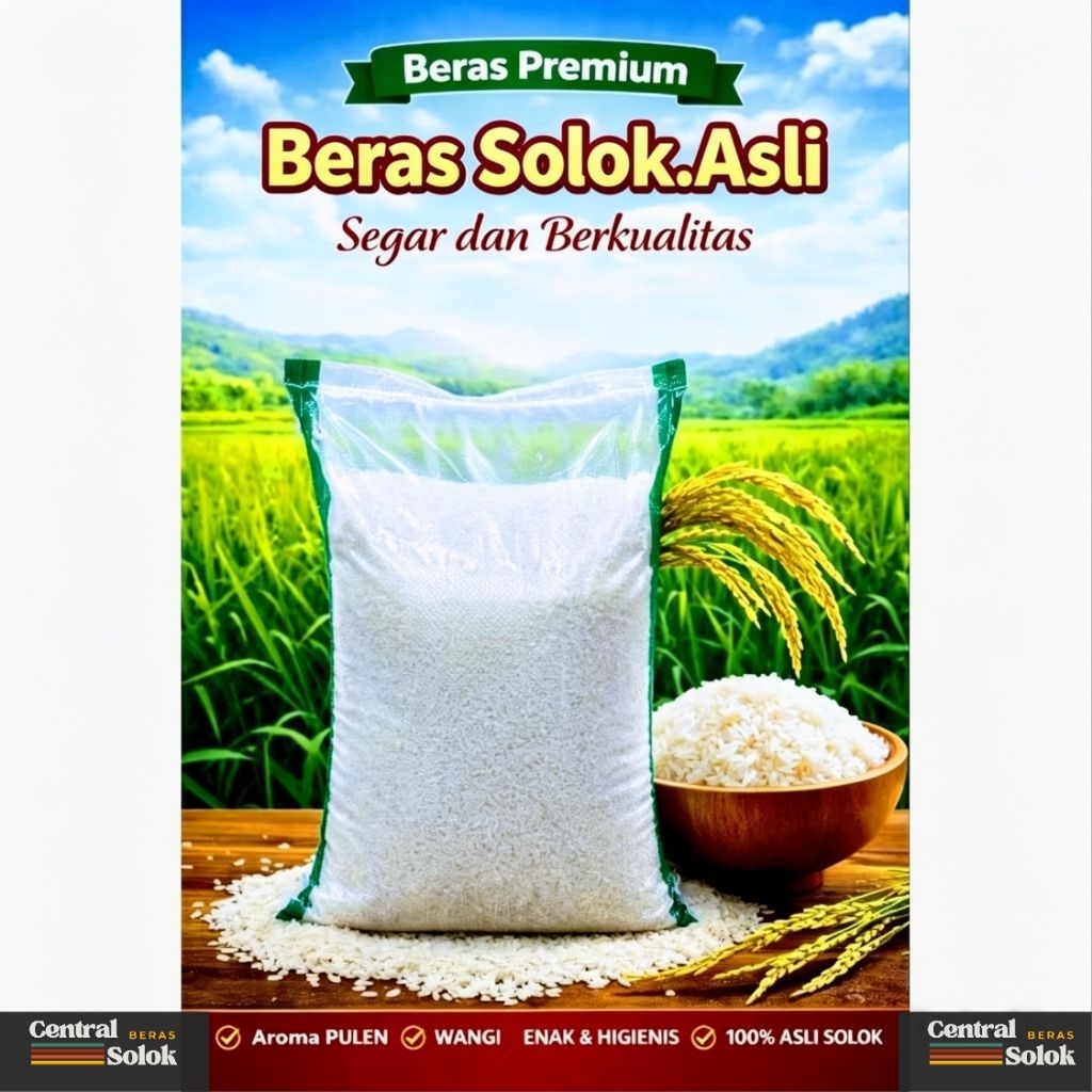 Beras Solok/Beras Solok Super/Beras Solok Premium/Beras Solok Asli kemasan 5 kg dan 10 kg