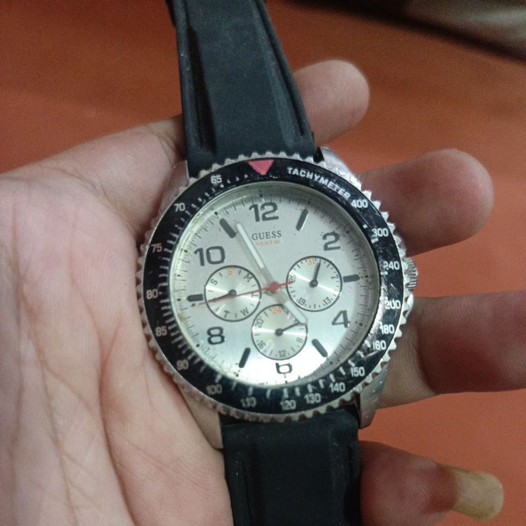 Jam tangan Original chronograph Guess Steel preloved second bekas
