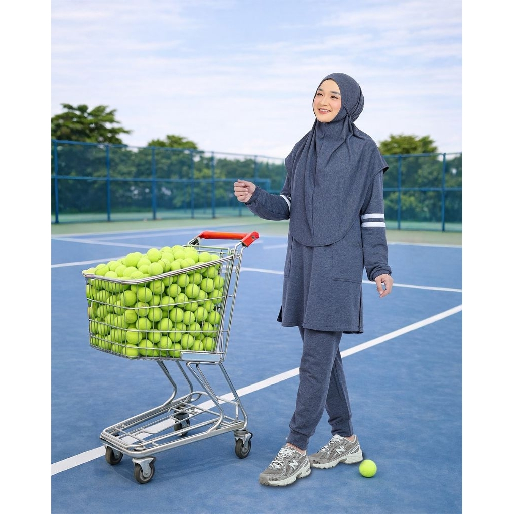 Olea - New Raveena Sport Wear Setelan Baju Olahraga Muslimah One Set Hijab Celana Jogger Wanita Pade
