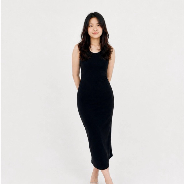 REVERIE | Marlyn V Neck Knit Dress | Slim Fit Dress | Rib Long Casual Dress | Dress Knit Wanita Panj