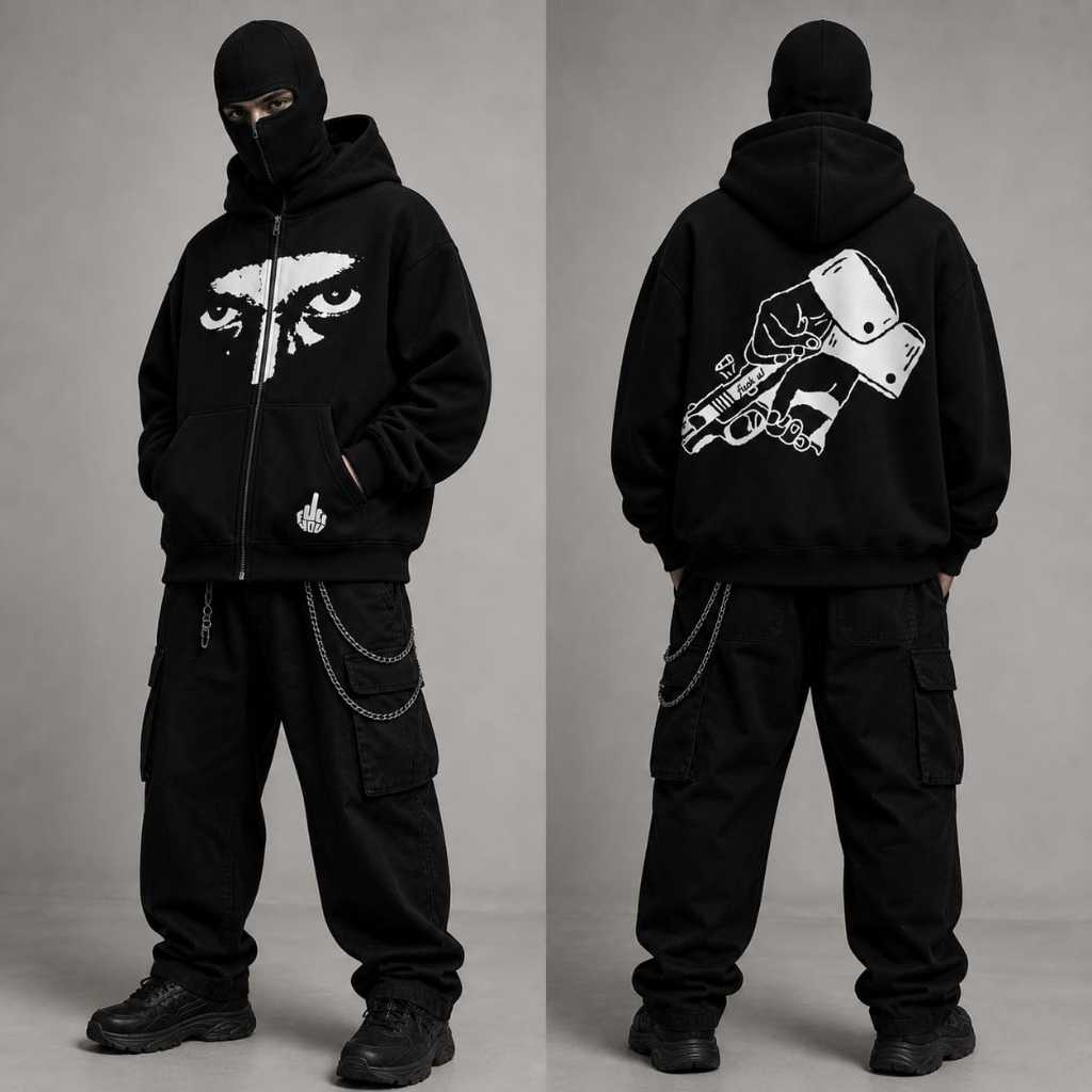 Hoodie Balaclava Jacket Boxy Hoodie Balaclava Hoodie Ninja Zipper Fuckyou Jacket Keren Pria Unisex N