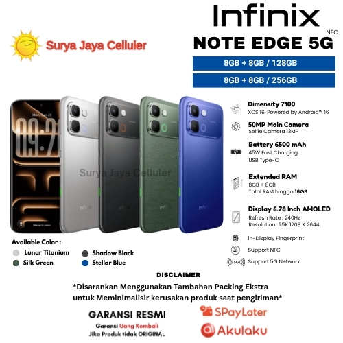 HP INFINIX NOTE EDGE 5G NFC 8/256GB & NOTE EDGE 5G NFC 8/128GB (Garansi Resmi Infinix 1 Tahun)