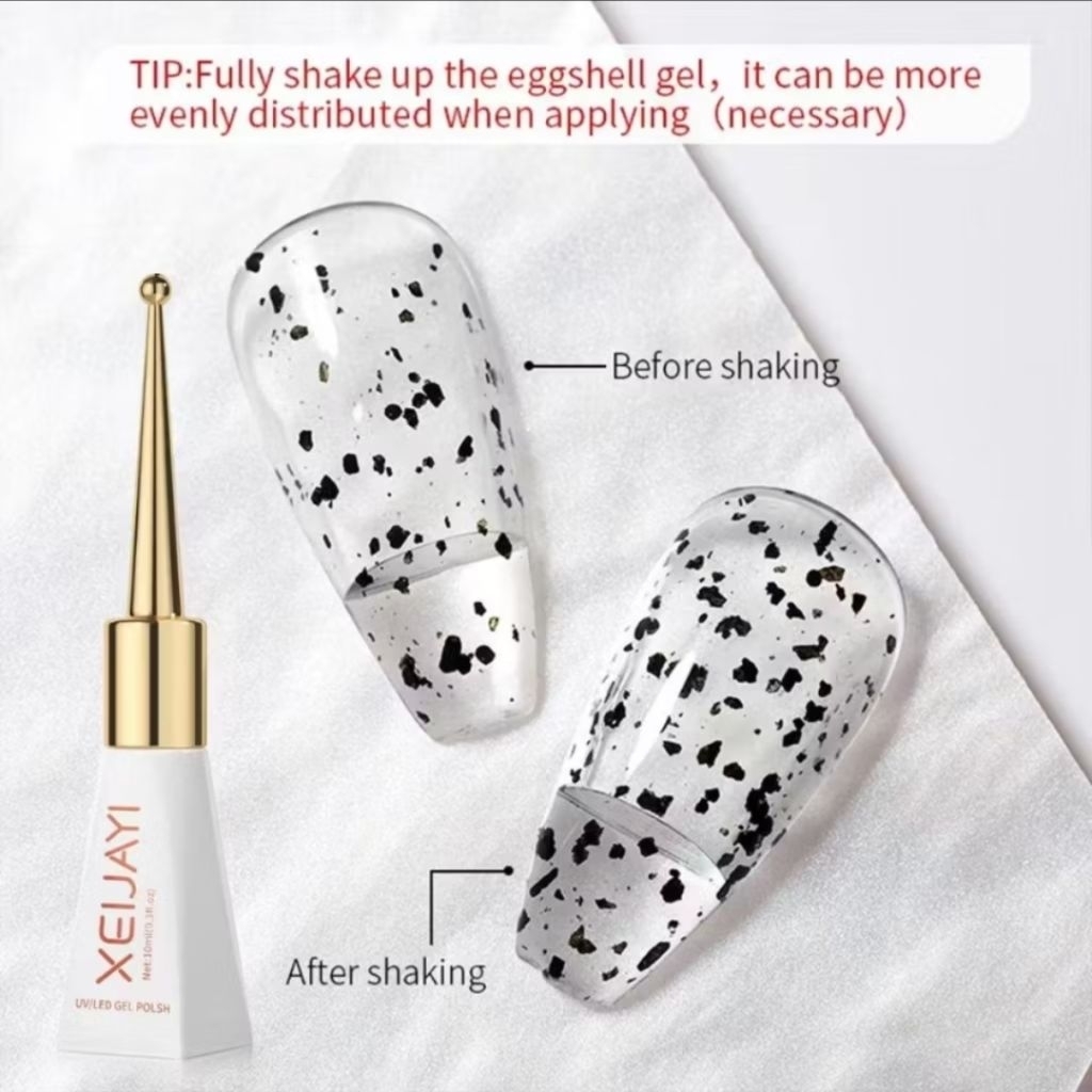 XEIJAYI  TOP COAT EGGSHELL TELUR PUYUH 10ml cat kuku gel kulit telur berbintik hitam tidak beraturan