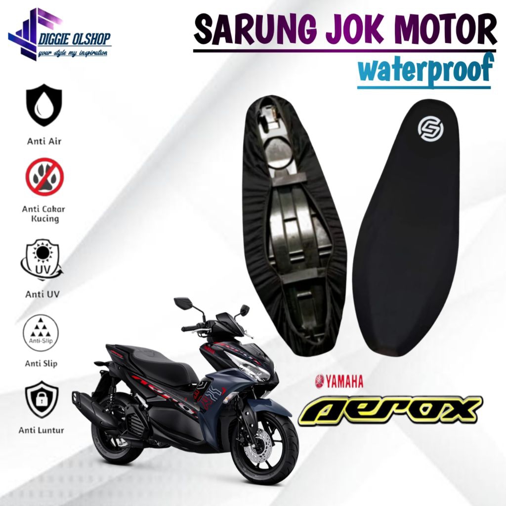 sarung jok motor waterproof YAMAHA AEROX,AEROX ALPHA,cover jok motor anti slip,anti cakar kucing,pen