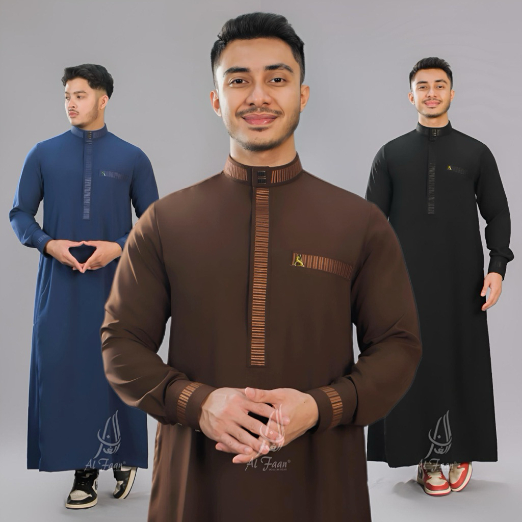 Jubah Pria Gamis Slimfit ALBASIL Jubbah Gamis pria bordir Mewah Model Terbaru Al faan jubah jubah me