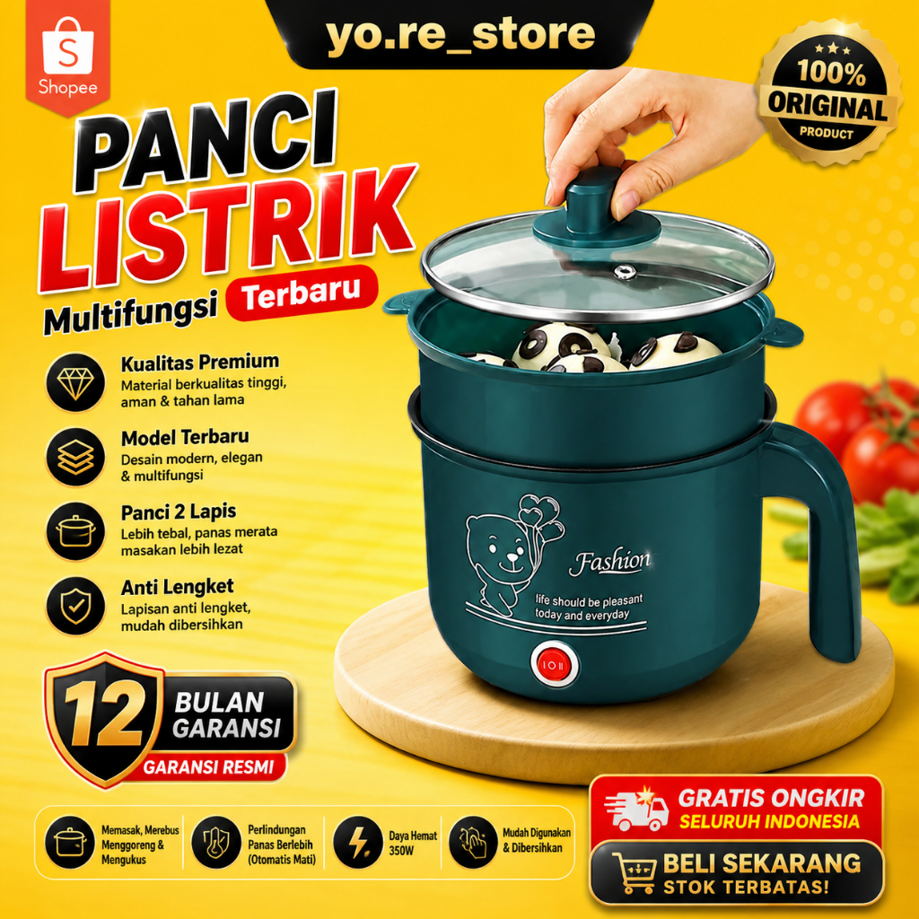 Panci Listrik Elektrik Cooker Stainless Steel Teflon Cooking Pot rice cooker mini