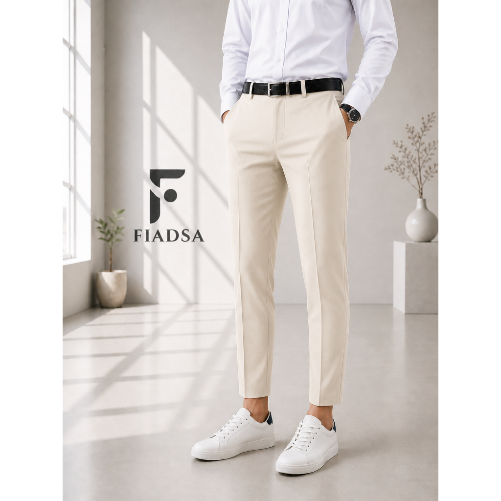 Celana Bahan Pria Formal Warna Cream