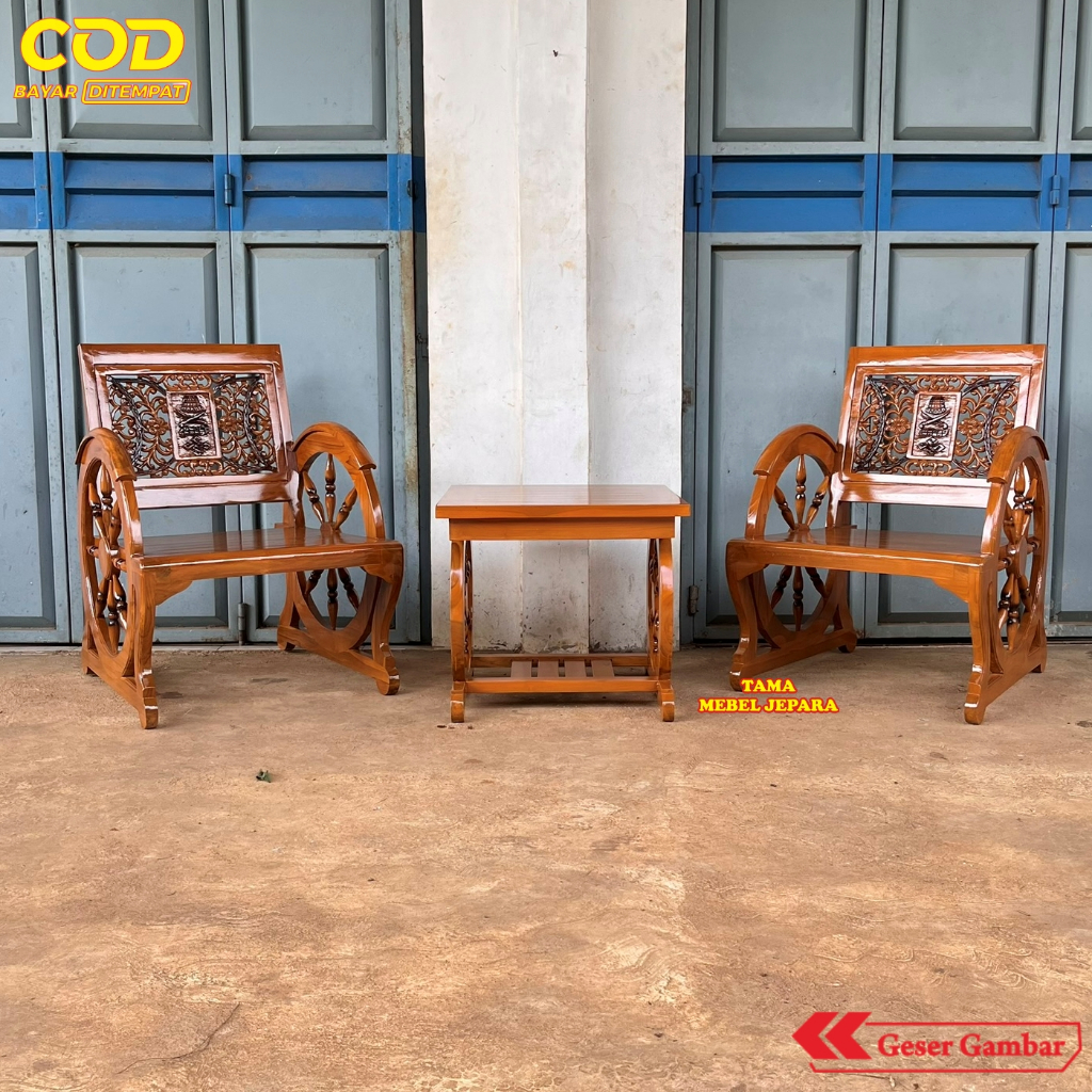 Set Kursi Teras Jati Model Roda Dokar, Kursi Jati Teras