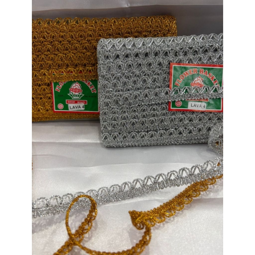[ ROL ] Renda Mas & Silver Lava 4 kualitas Tebal Flower Basket Panjang ± 18 meter/Renda Hias/Renda K