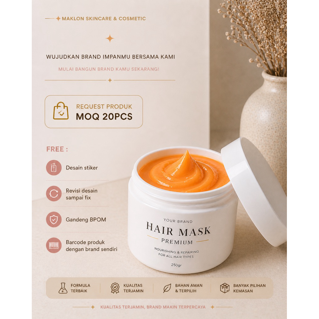 SAMPEL MAKLON HAIR MASK TERLARIS 250ml | MAKLON MOQ RENDAH | MAKLON SKINCARE  | MAKLON MURAH | PAKET
