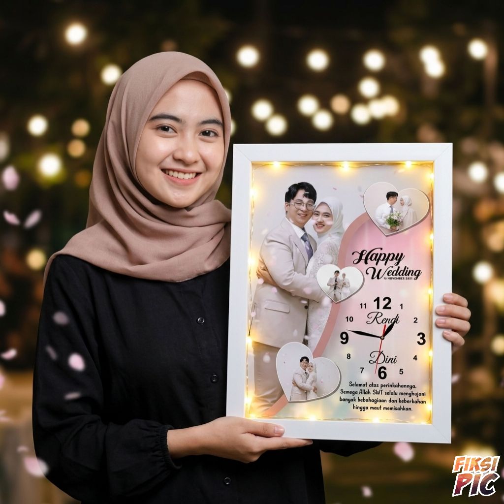Jam Dinding Custom Unik Pigura Foto 3D Kado Pernikahan Hadiah Pernikahan Kado Ulang Tahun | FIKSIPIC