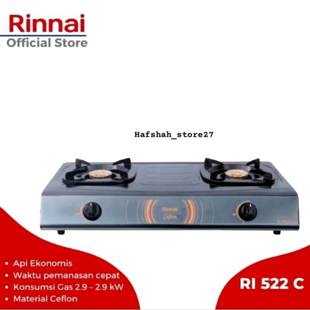 Rinnai Kompor Gas 2 Tungku RI 522 C / Kompor Rinnai 2 Tungku RI-522C / Kompor Gas Rinnai BATAM