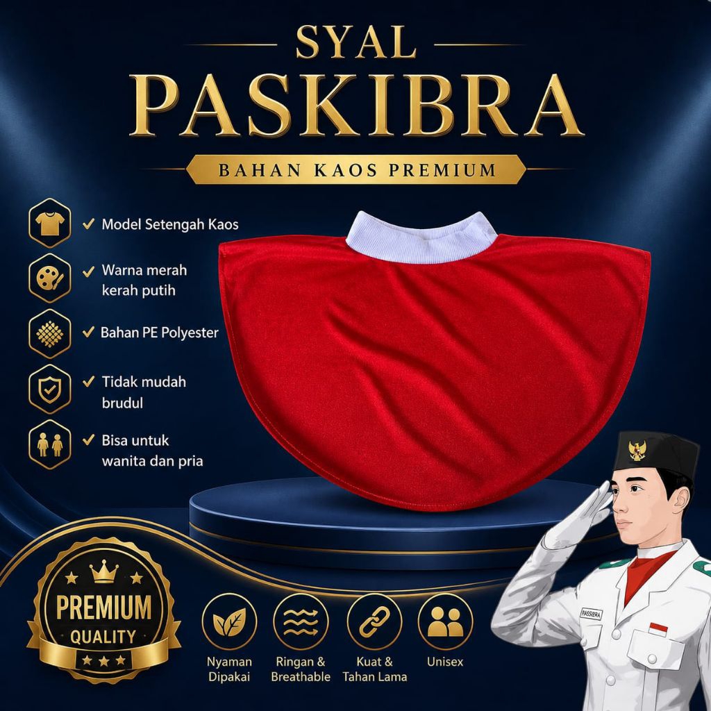 SYAL PASKIBRA BAHAN KAOS - SYAL PASKIBRA MERAH PUTIH - SYAL PASKIBRA BAHAN KAOS LEHER RIB - SYAL UPA