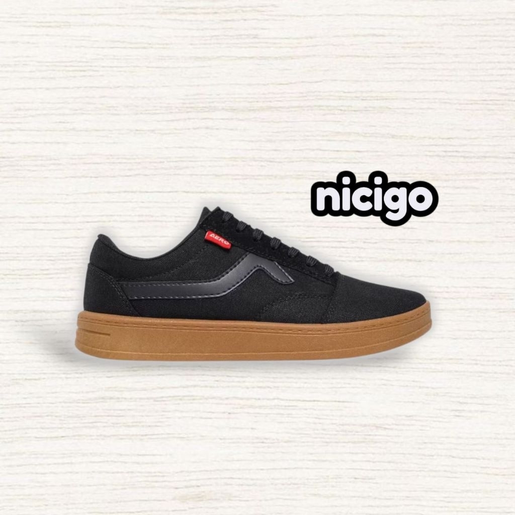 Sneakers Casual Pria Sepatu Sneakers Casual Pria Wanita - Aerostreet Massive Hitam Gum / Massive Nat