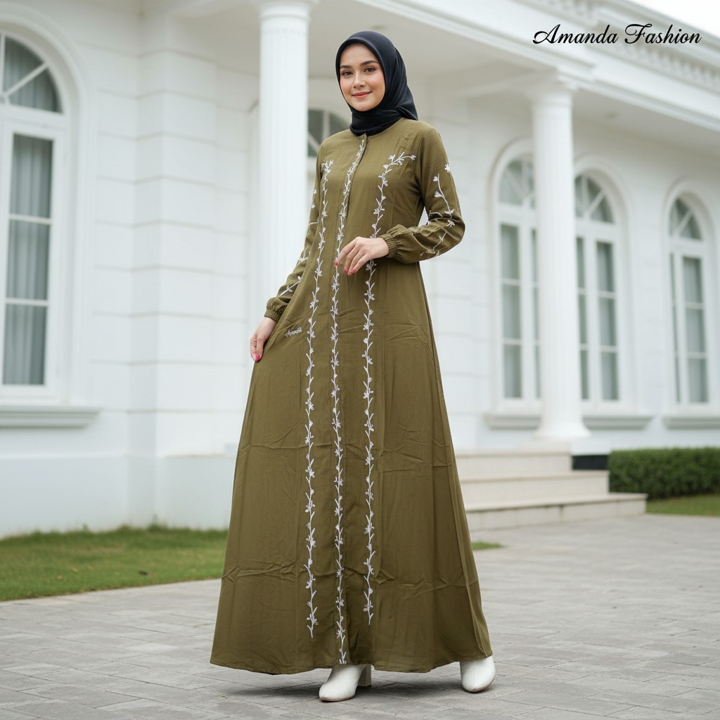 Gamis Amanda Fazira Rayon Twill Premium Bordir