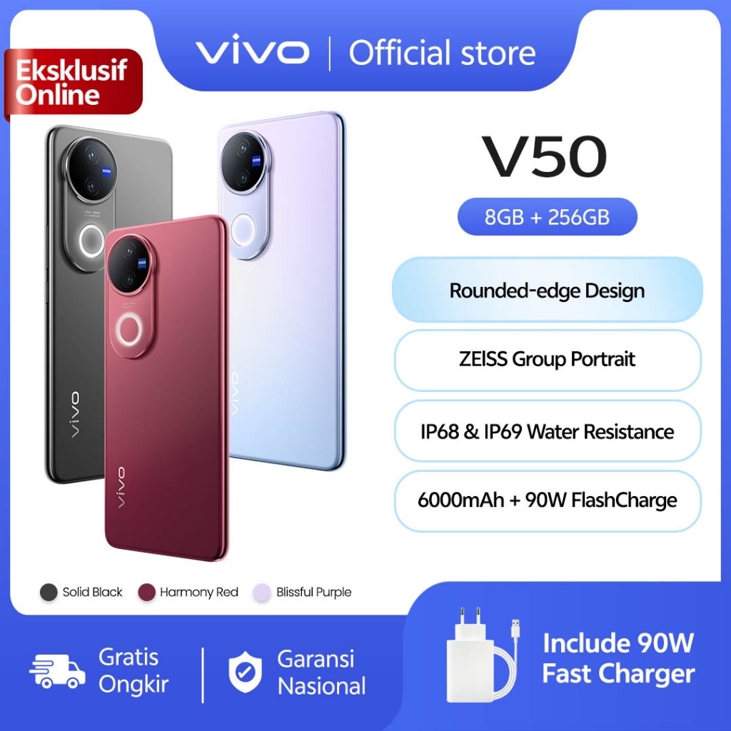 [ONLINE EXCLUSIVE] vivo V50 5G (8/256) Rounded-edge Design, ZEISS Group Potrait, 6000mAh Battery+90W