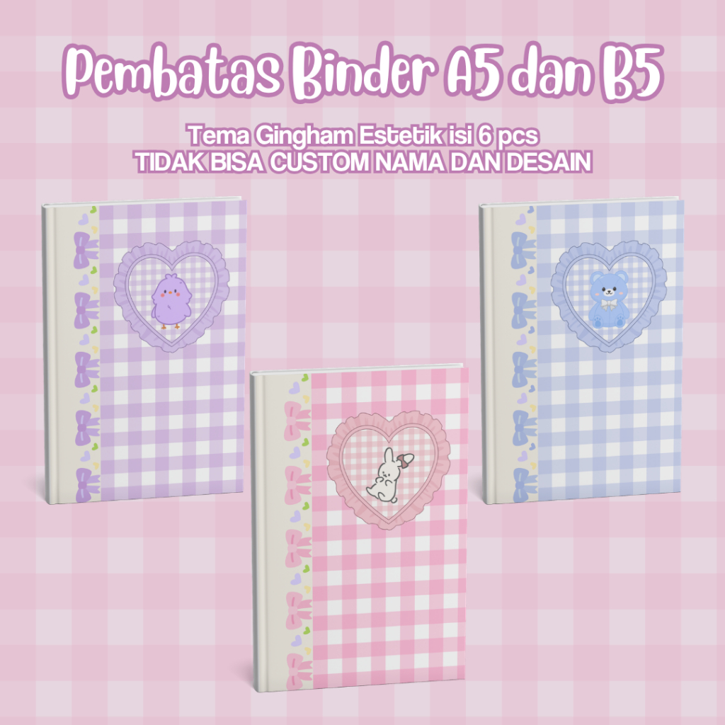 Pembatas Binder A5 dan B5 Tema Gingham Aesthetic isi 6