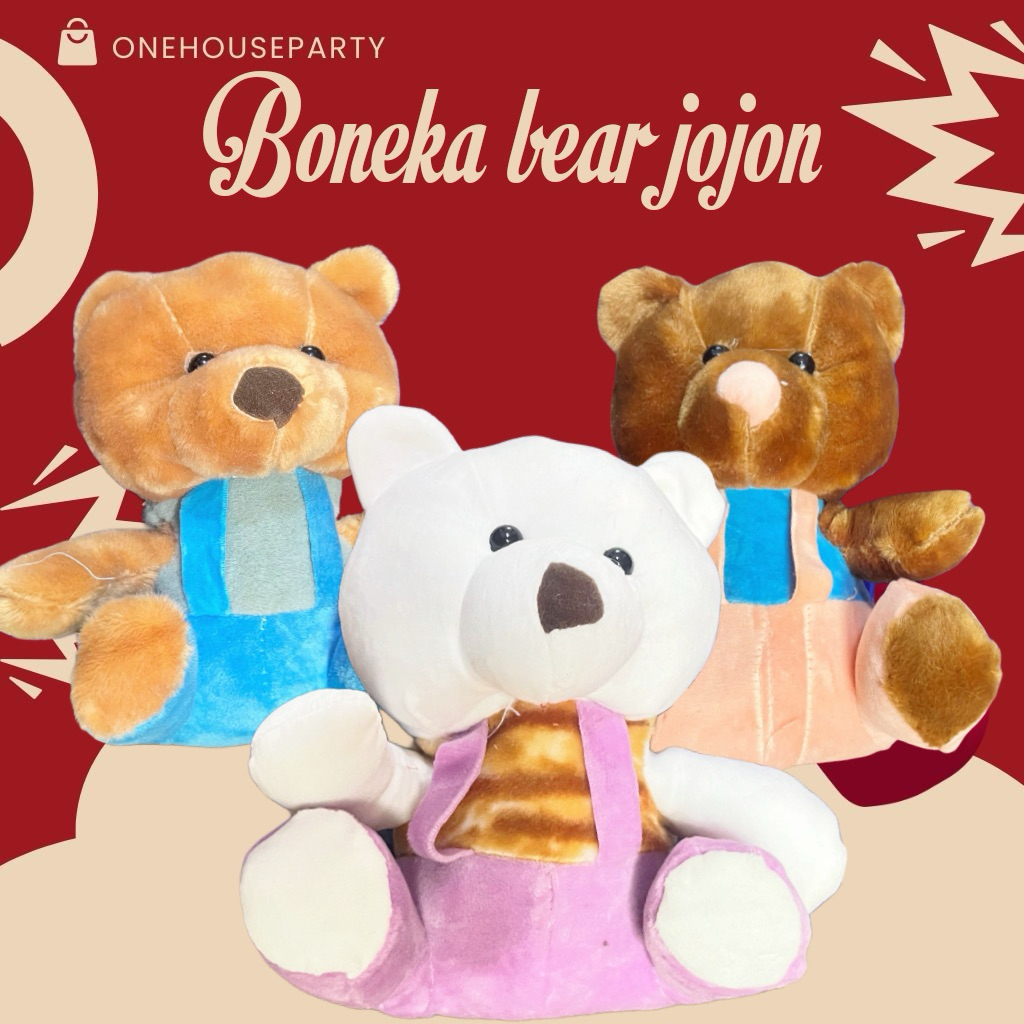 Boneka Beruang teddy bear baju jojon duduk kecil lucu boneka karakter panda jojon one house party