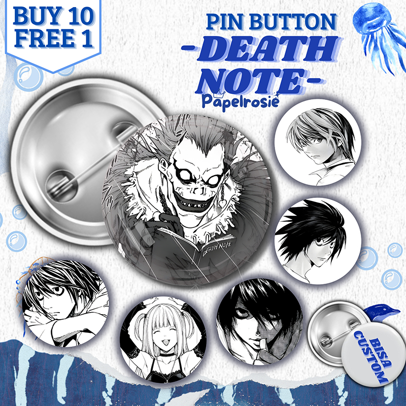 PIN BUTTON DEATH NOTE MANGA | PIN PENITI BULAT AESTHETIC DEATH NOTE MANGA VERSI 44 MM