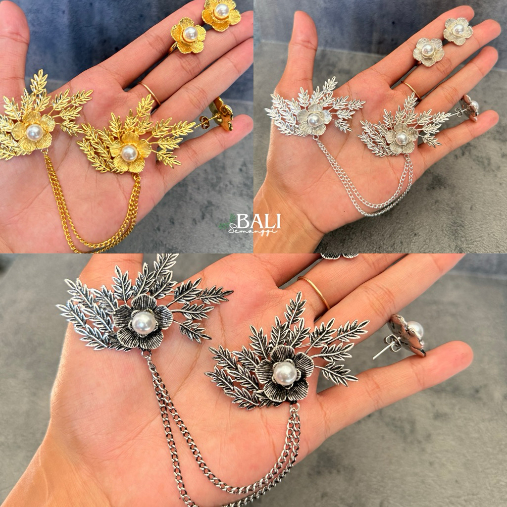 set bros kancing alpaka Arunika gold / bakar / silver hiasan kebaya bali