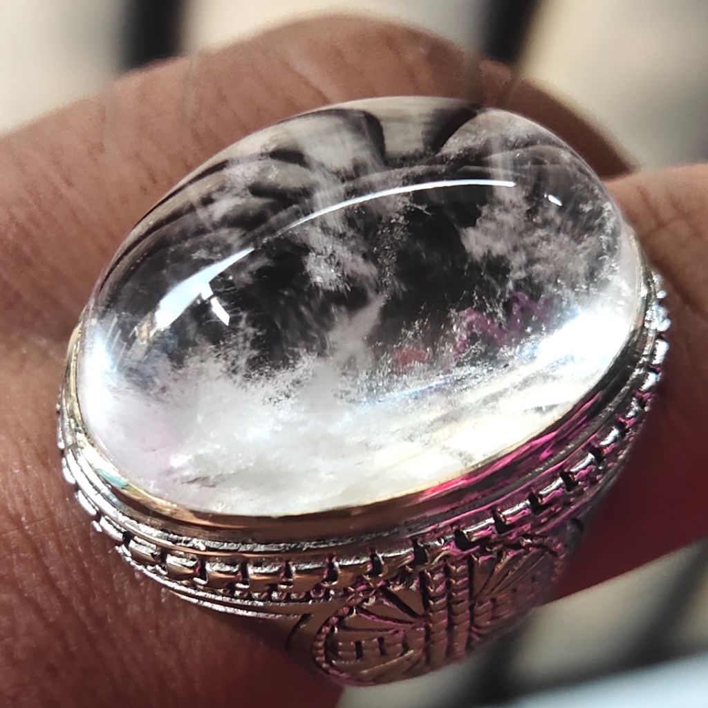 Batu Kecubung Es - Batu Akik Kilap Cermin - Kecubung Es Serat Es - Cincin Batu Kristal