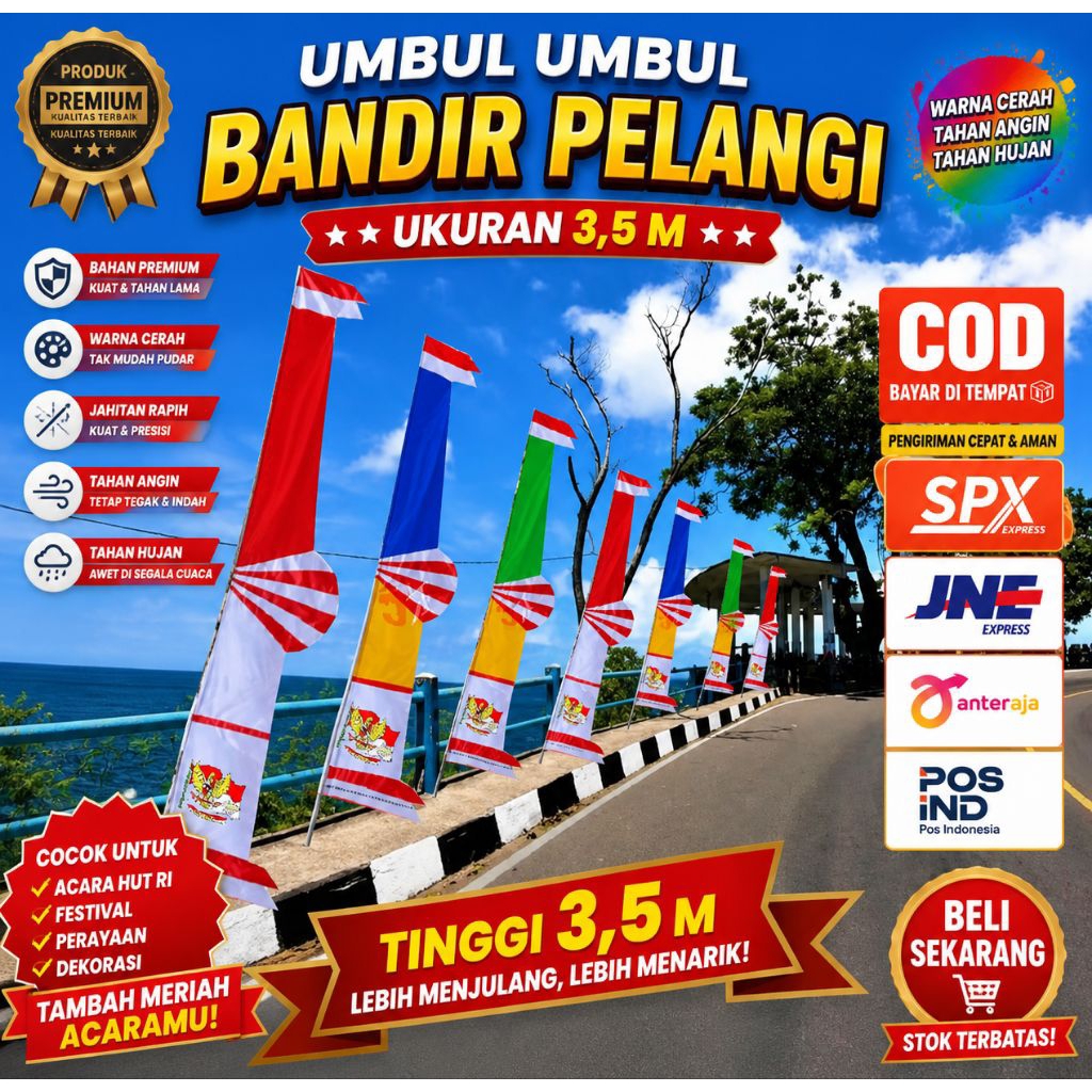 umbul umbul warna warni indosiar jumbo ukuran 3,5 meter