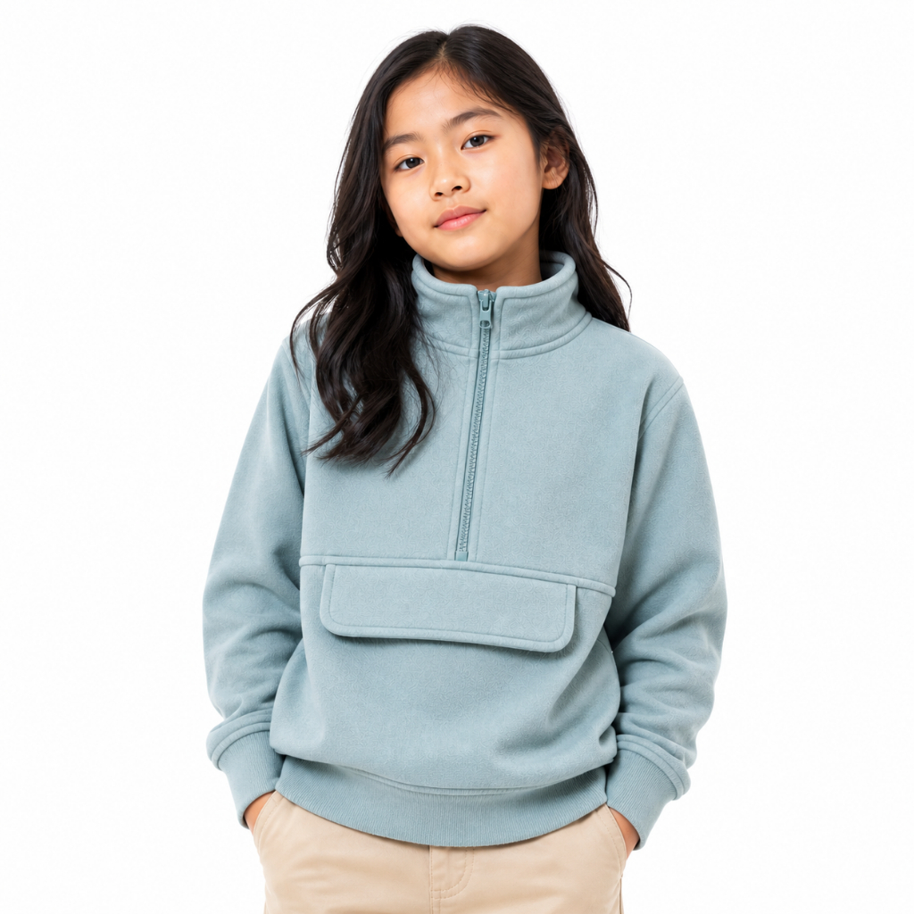 No Limit Kids - Sweater Hoodie Halfzip Anak Cewek Cowok Fleece Polos (3-12 Tahun) Biru Muda