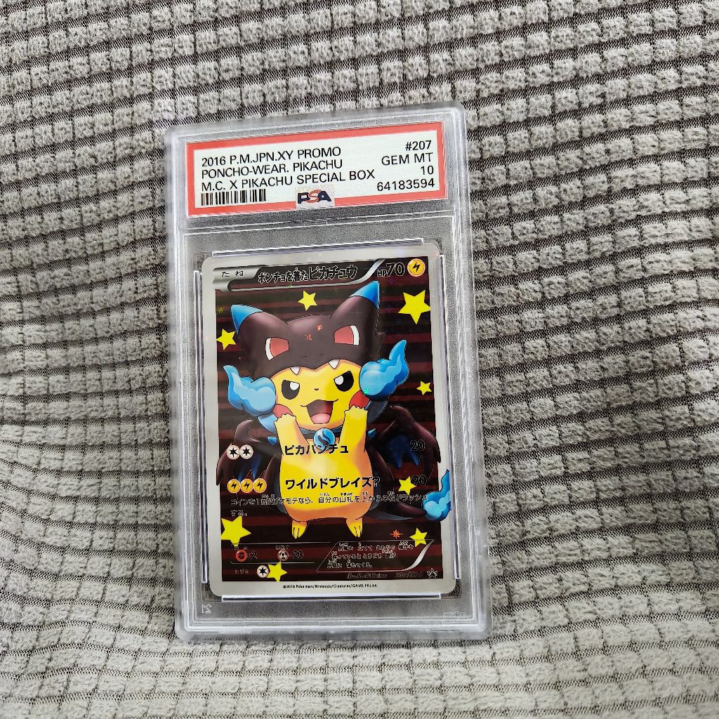 kartu pokemon poncho wear pikachu psa 10