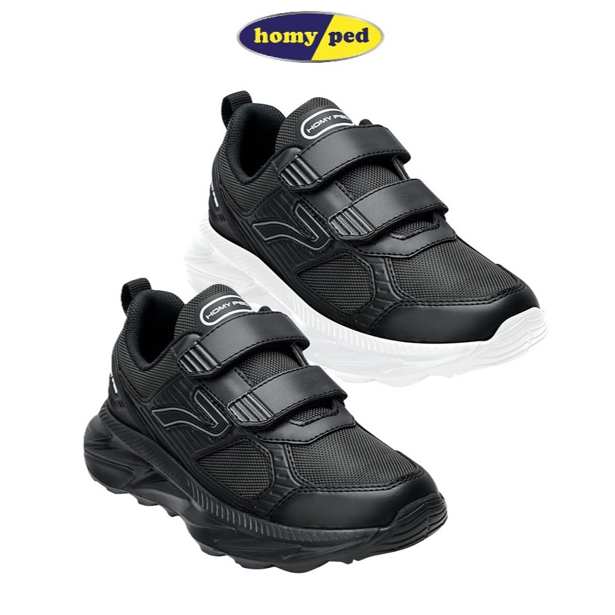 Homyped Foster Sepatu Sekolah Anak 31-38 Sneakers Hitam Polos Perekat Strap Velcro Hypno