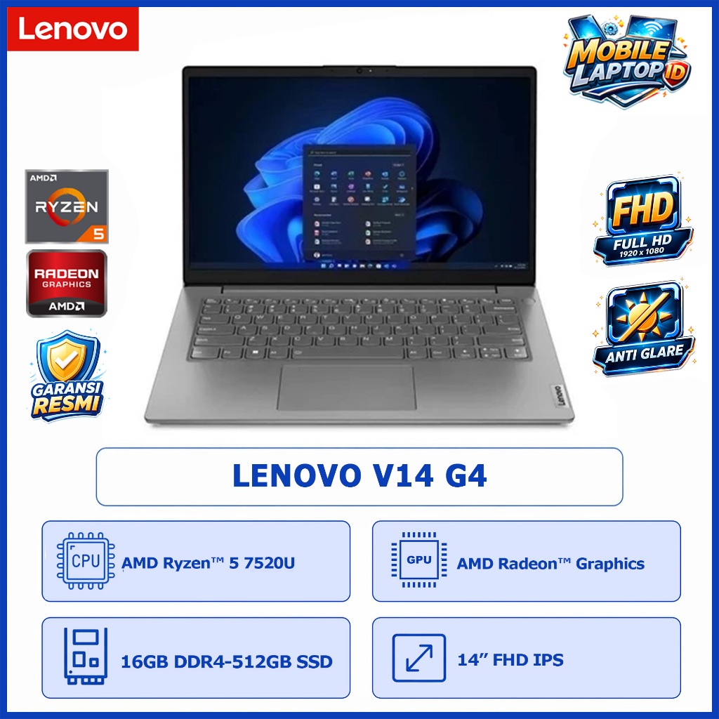 Laptop Lenovo V14 G4 Ryzen 5 7520U 16GB DDR4 512GB SSD 14.0" FHD Win11Home