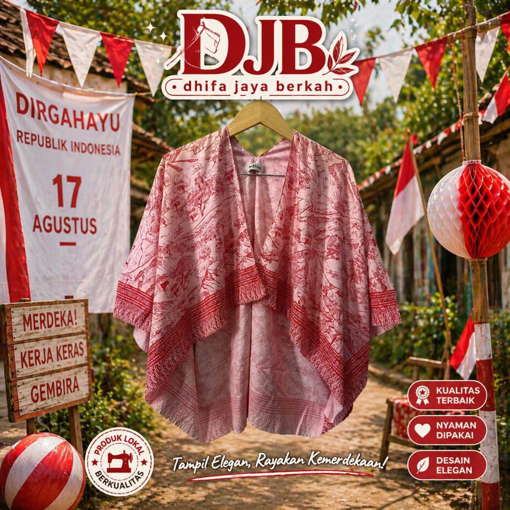 Outer Scarf  Batwing Spesial Kemerdekaan Motif Merah putih | Cardigan Wanita full motif kekinian