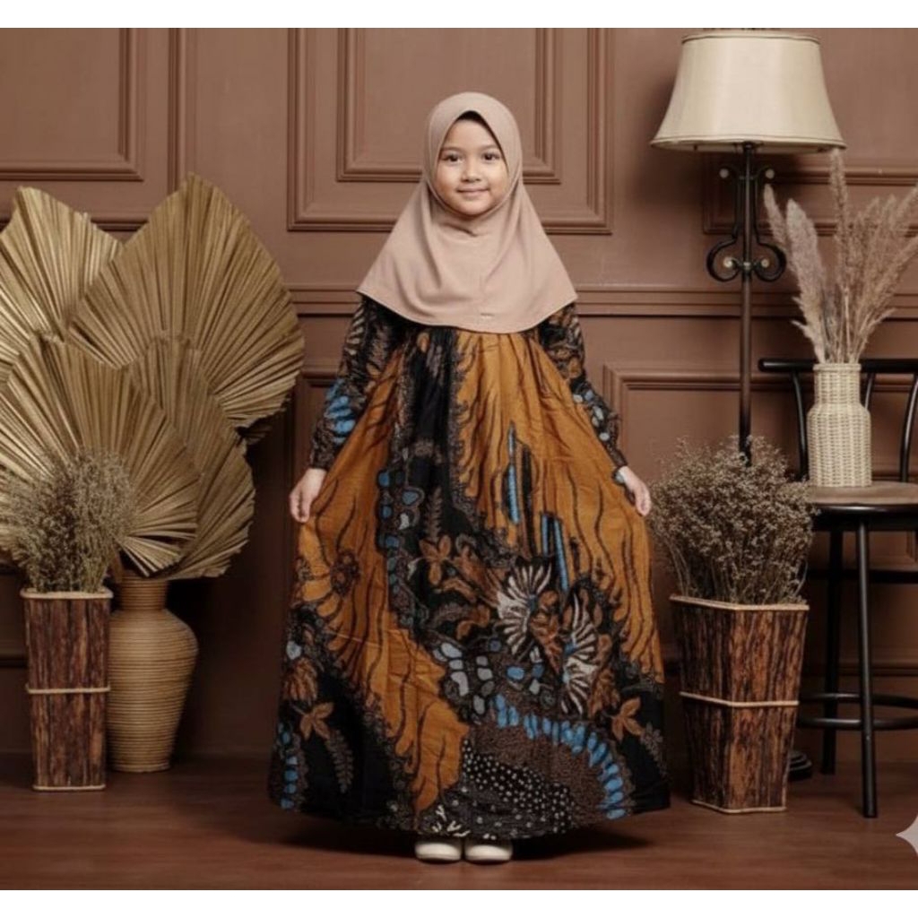 Deulis Gamis anak Batik perempuan"Naisya baju syar,i gamis anak usia 3 sampai 10 thn katun halus nya