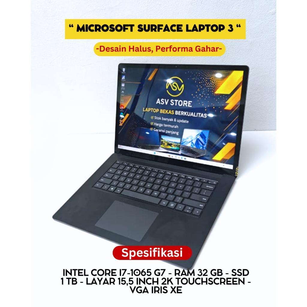 MICROSOFT SURFACE LAPTOP 3 CORE I7 1065G7 RAM 32GB SSD 1TB TOUCHSCREEN LAYAR 2K LAPTOP 15 INCH EDITI