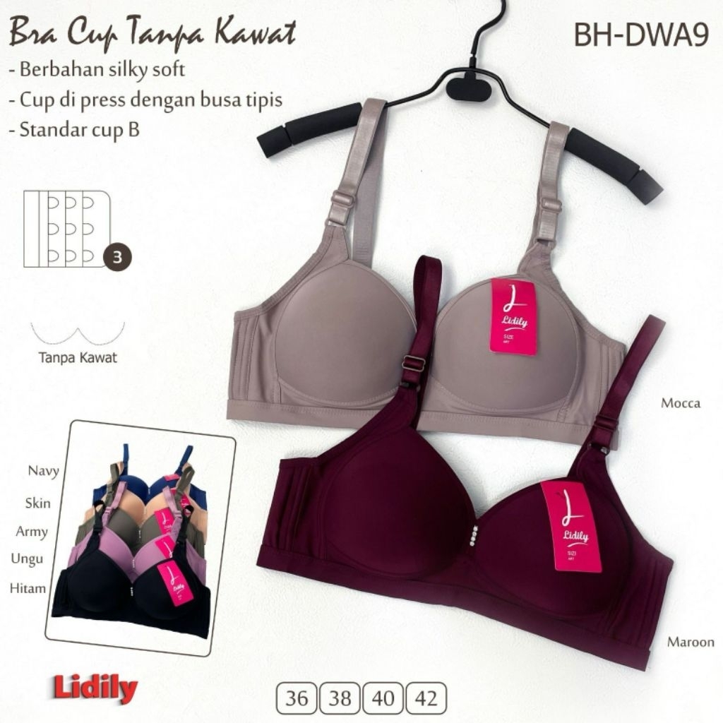 Lydyly BH DW A9 silky soft bra 36-42 tanpa kawat,busa tipis Cup C kait 3