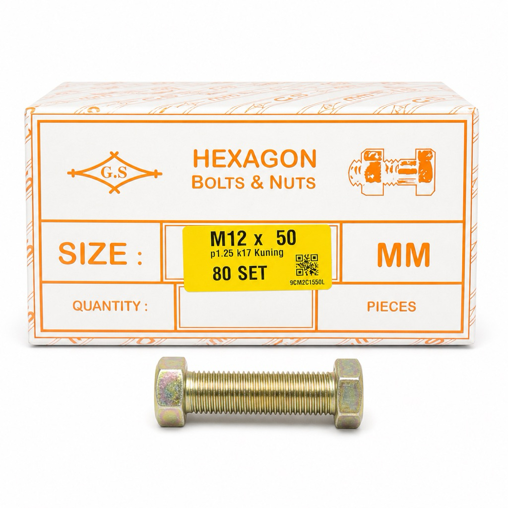 Baut Mur Kuning M12 X 50, M12x50, Baut Mur