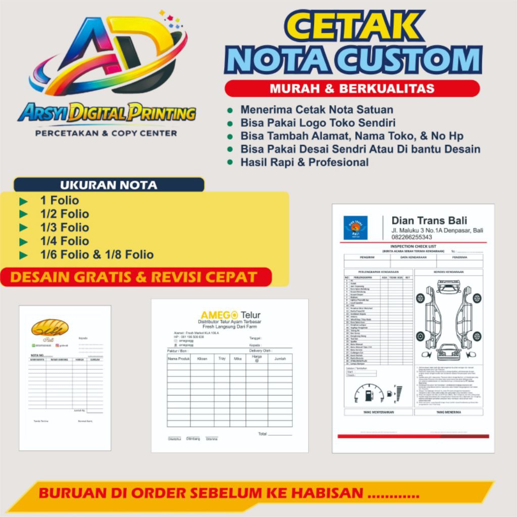 BISA SATUAN CETAK NOTA CUSTOM 3 PLY