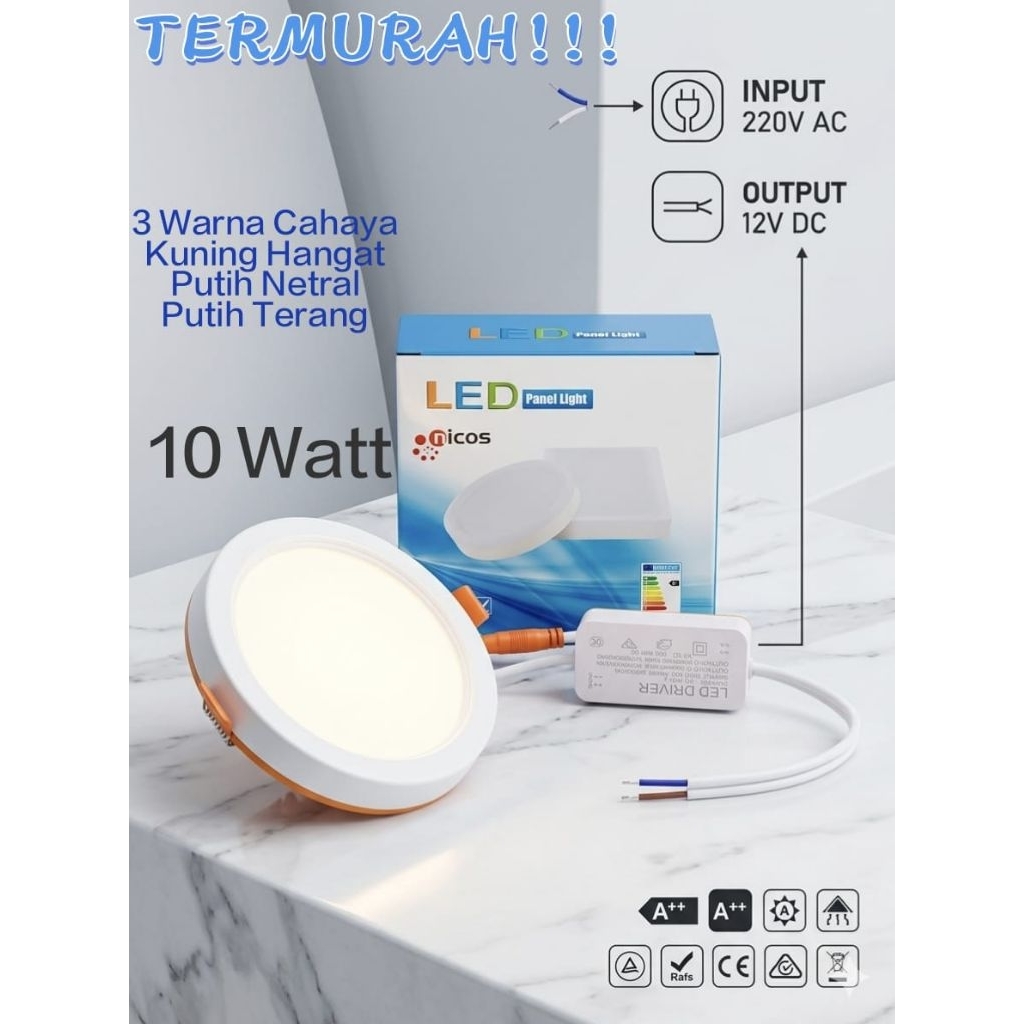 Termurah Lampu LED 10Watt Downlight 3 Warna Panel Light Inbow / Lampu Panel