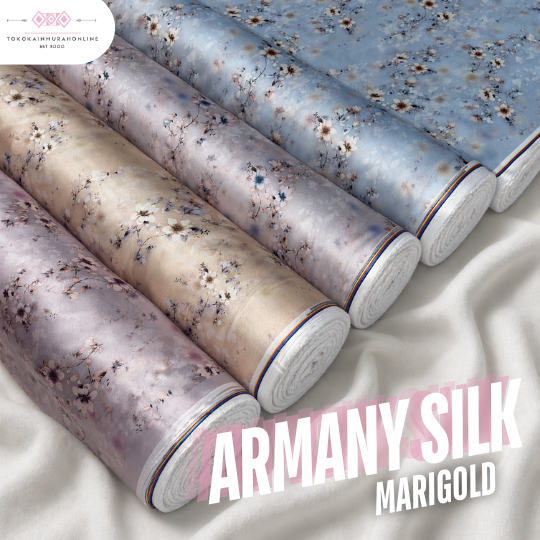 Kain SATIN ARMANY Original PRINT Motif MARIGOLD Kembang Super Silk Premium Kain Satin ARMANI 100%