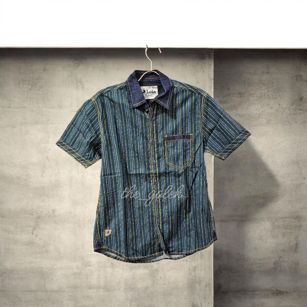 Lois Original Kemeja Pria Navy Garis Garis Bagus Murah