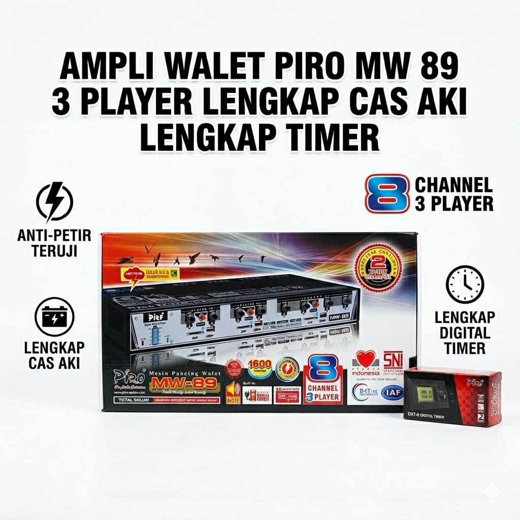 (BAYAR DI TEMPAT) AMPLI WALET | AMPLI WALET PIRO MW 89 ORIGINAL 3 PLAYER 8 CHANNEL ANTI PETIR