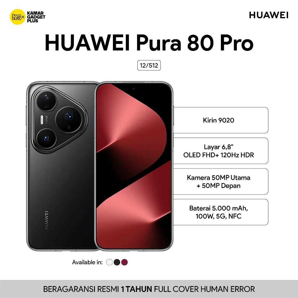 Huawei Pura 80 Pro 12/512GB Kamera 50MP 1-Inch OLED 120Hz 100W Garansi Resmi