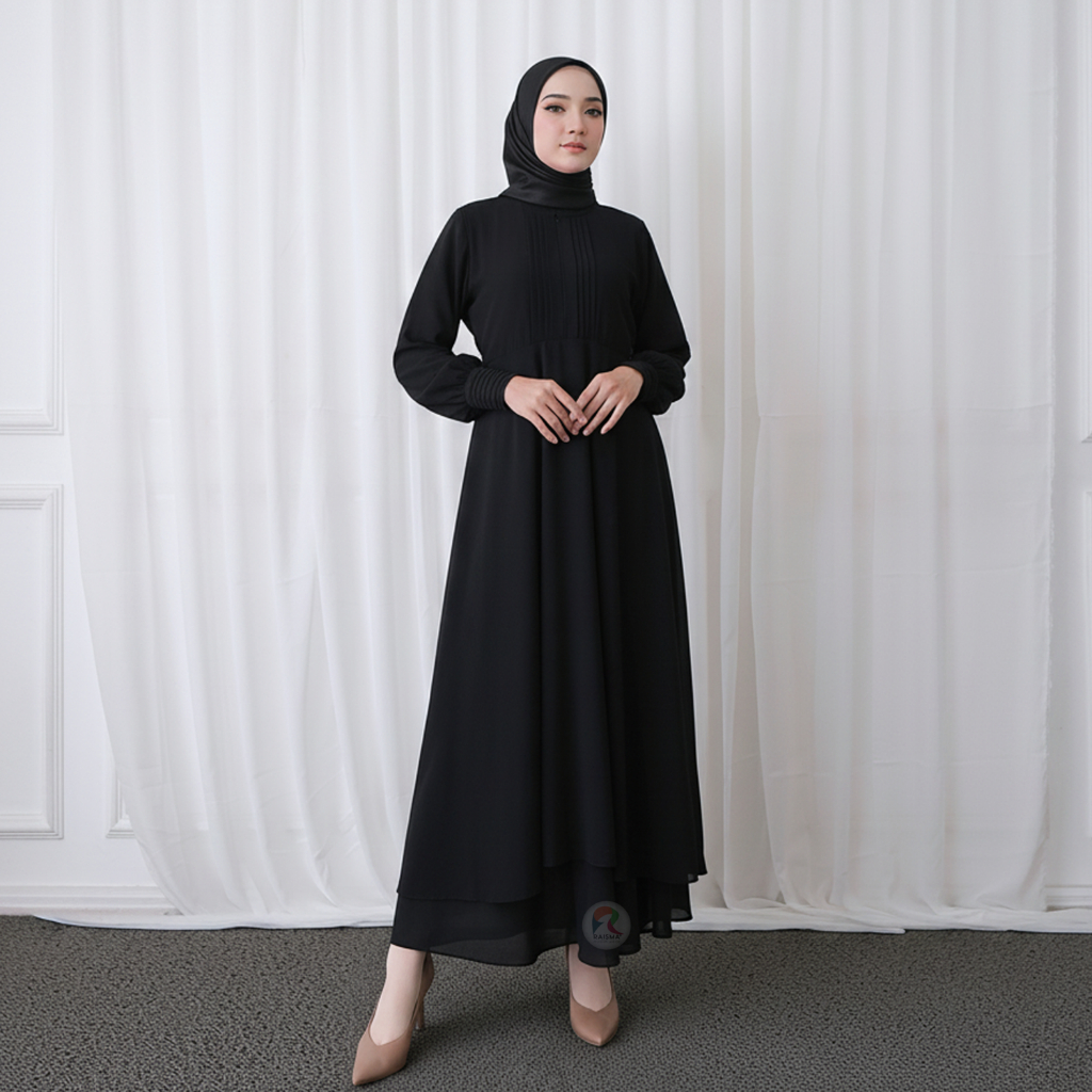 Mafaza Gamis Ceruty Polos Wanita 3 Warna Hitam Putih Broken white