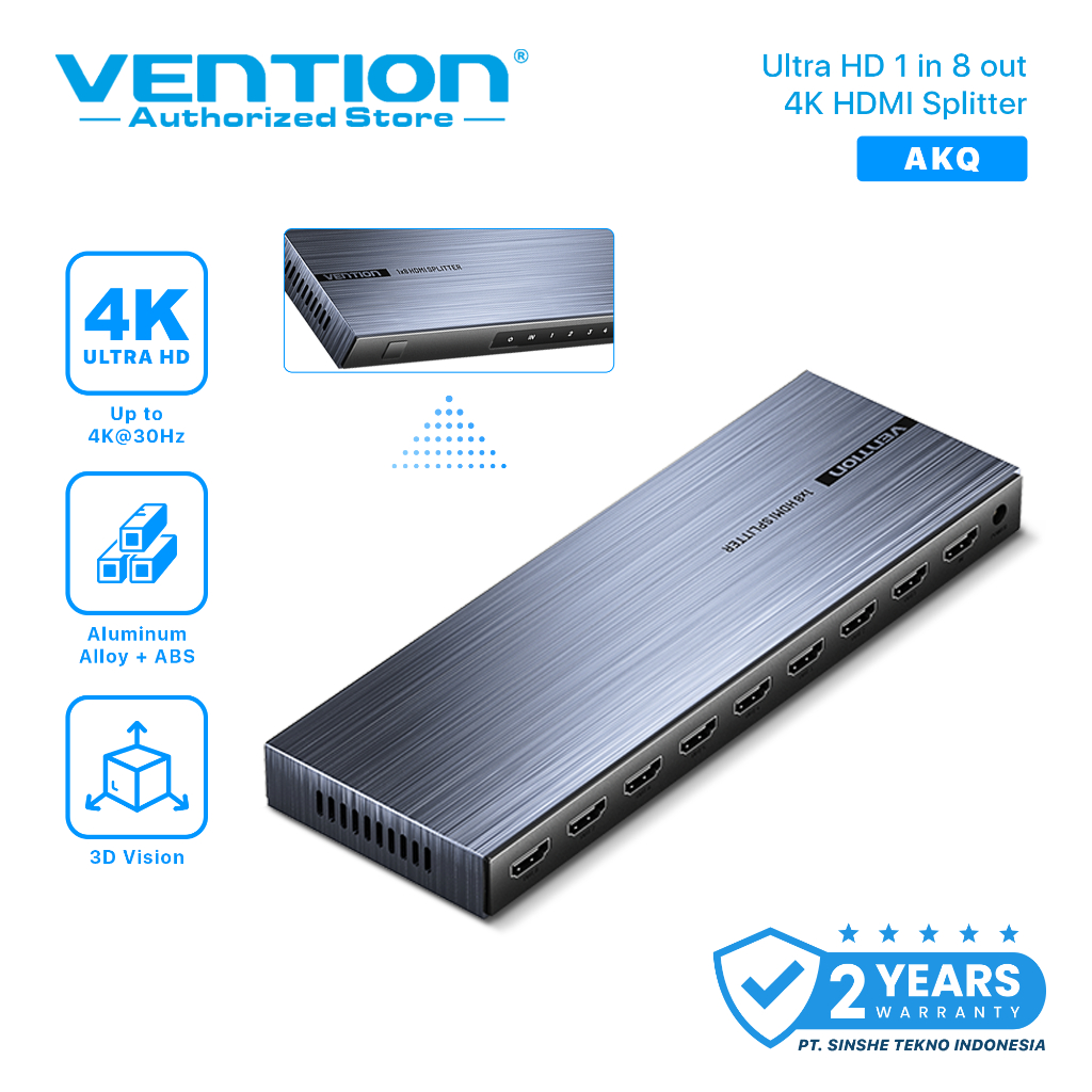 Vention HDMI Splitter 8 Port 1in 8out High Quality 4K Metal Design Gold Plated