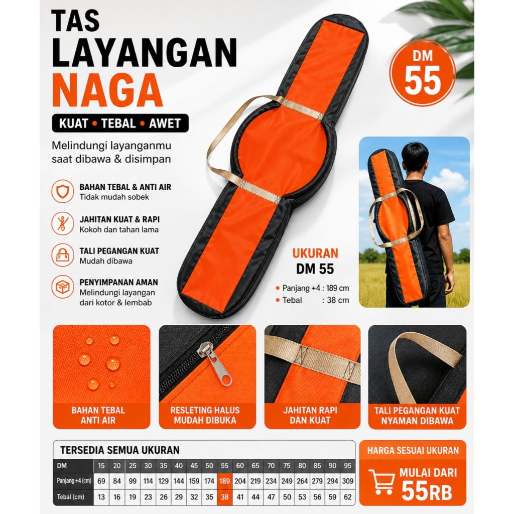 Tas Layangan Naga DM 15 – 95 cm kuat, anti air, dan tahan lama