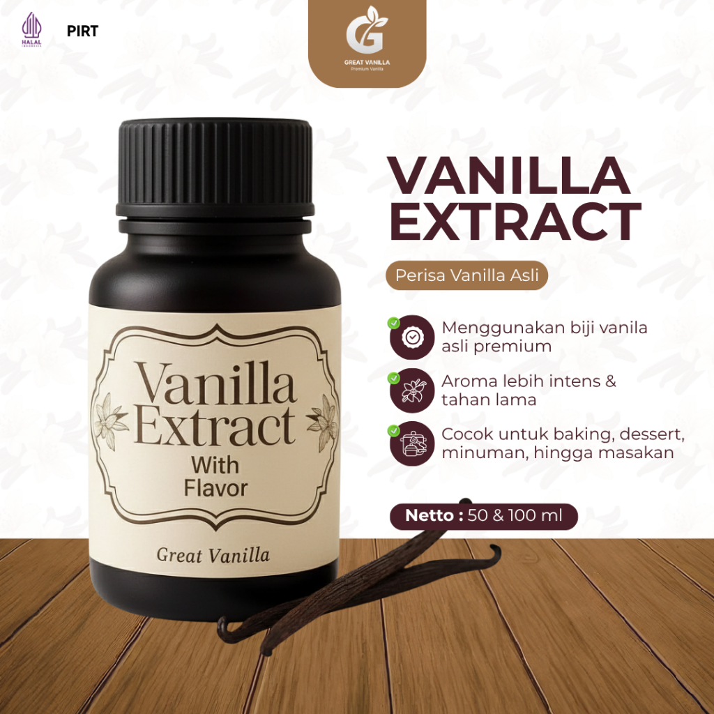 Vanilla Extract Non Alkohol Great Vanilla 50ml 100ml Perisa Vanilla Asli untuk Baking Kue Dessert Ko