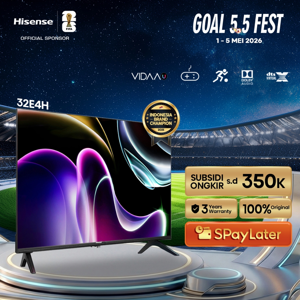 Hisense TV 32E4H Vidaa Smart Digital TV 32 inch HD Desain Bazelles DTS V X & Dolby Audio Youtube/Net