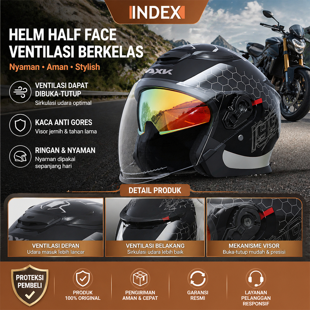 INDEX - Helm Double Visor Inner Silver Paket Ganteng Original Dewasa Motorcycle