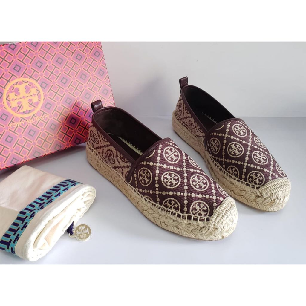 Ready Sepatu Tb T Monogram  Platform  Espadrille, 250. Plum/Wheat
