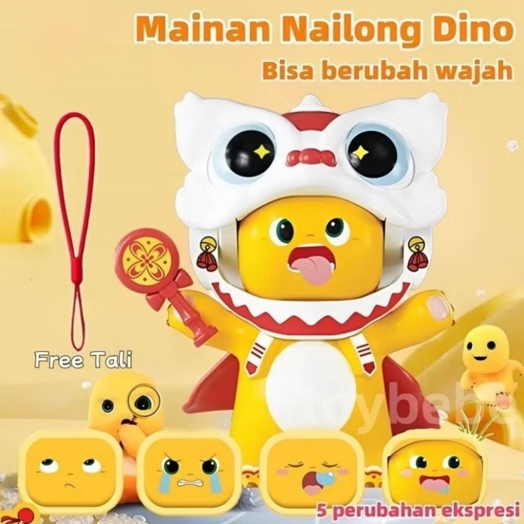 Mainan Anak Nailong Dino Kuning Ganti Wajah barongsai